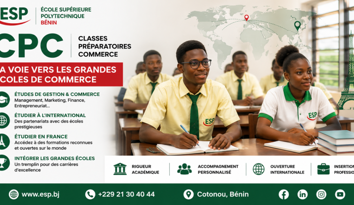 Étudiants de l’ESP Bénin en classe préparatoire CPC pour des études de gestion, commerce et une ouverture vers les grandes écoles internationales et françaises.